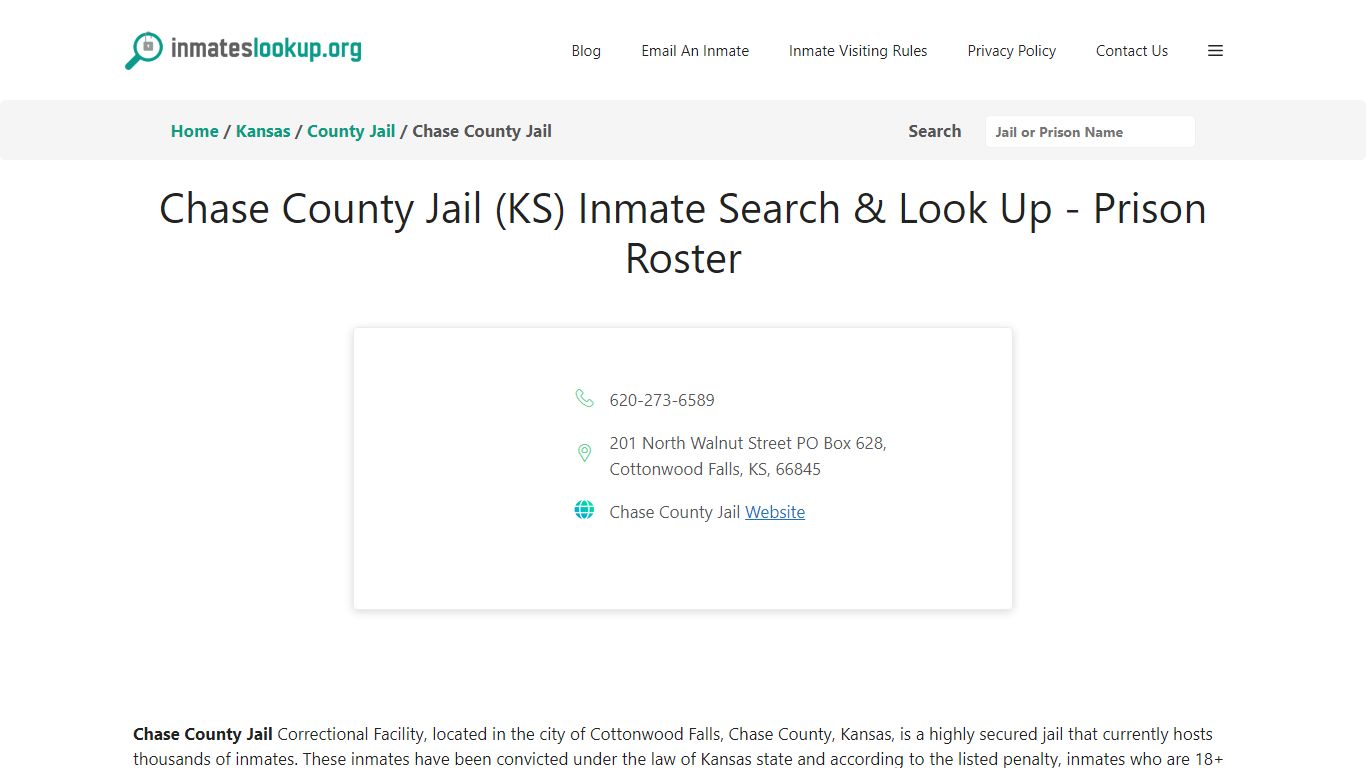 Chase County Jail (KS) Inmate Search & Look Up - Prison Roster